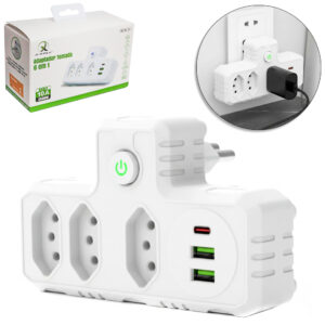 Adaptador de Tomada 6 Saidas 3 TOMADAS+2USBA+1USB-C B-max BM-8702A