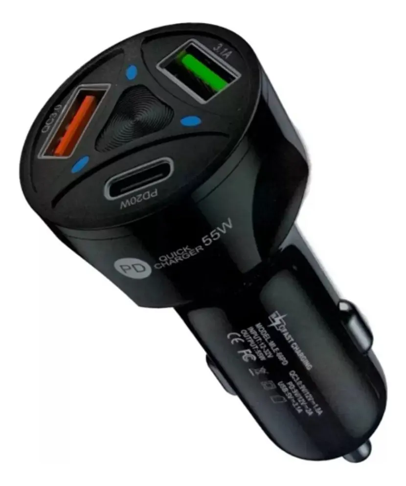 Carregador Veicular Turbo 2 Saidas 2 USB + Usb-c 55W MM-P055W