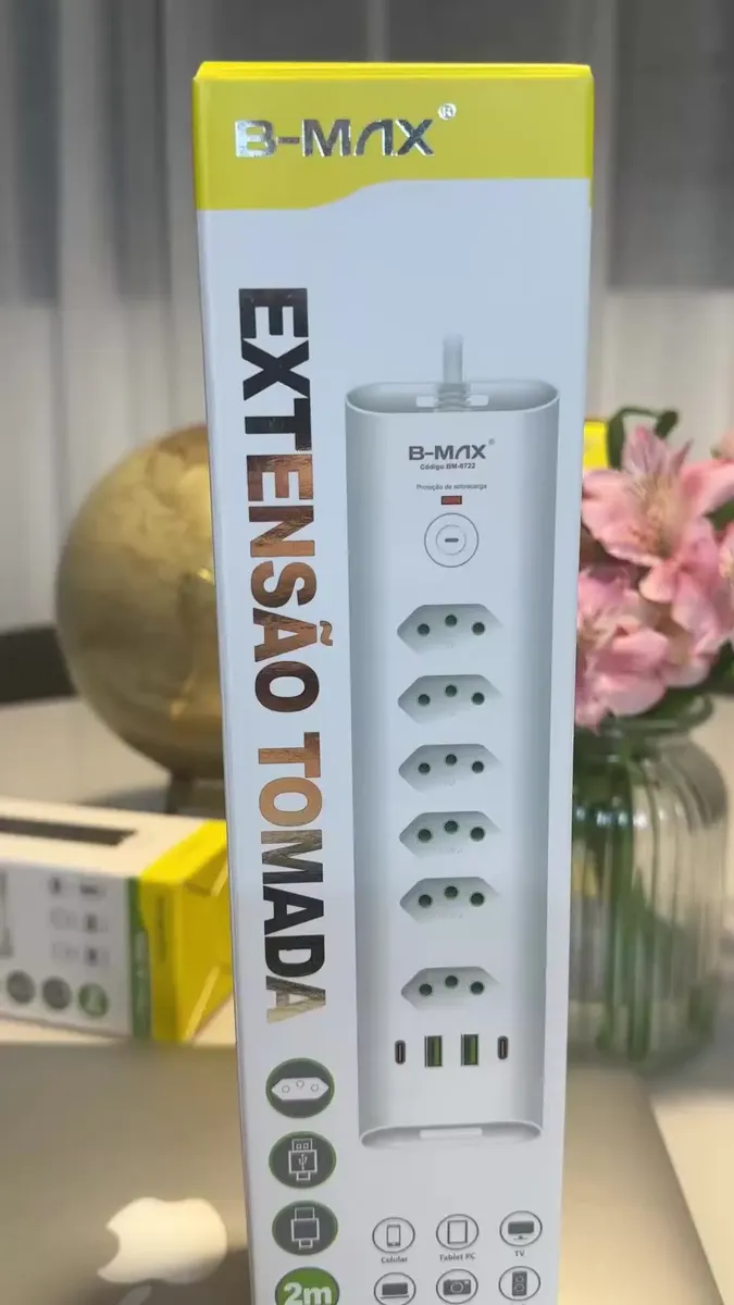 Filtro de Linha 6 Tomadas 2 USB 2 Ipo-c Cabo de 2 Metros Bmax BM-8722