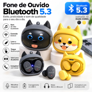 Fone de Ouvido Bluetooth Infantil Gatinho Amarelo e Preto Bluetooth sem Fio Lelong LE-2437