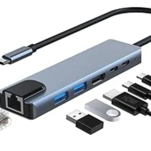 Hub Adaptador Tipo C Usb-c para Tipo-c Tipo-a USB 3.0 HDMI Rede RJ45 6 em 1 Bmax BM-8642